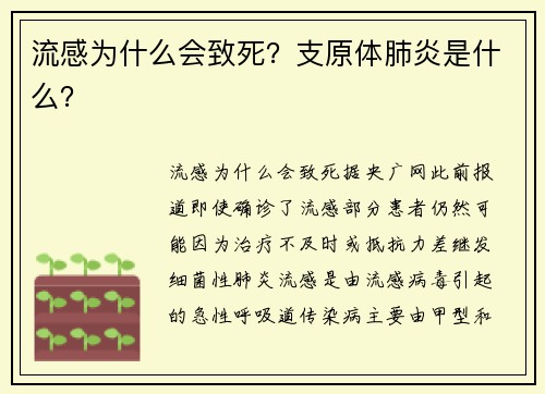 流感为什么会致死？支原体肺炎是什么？
