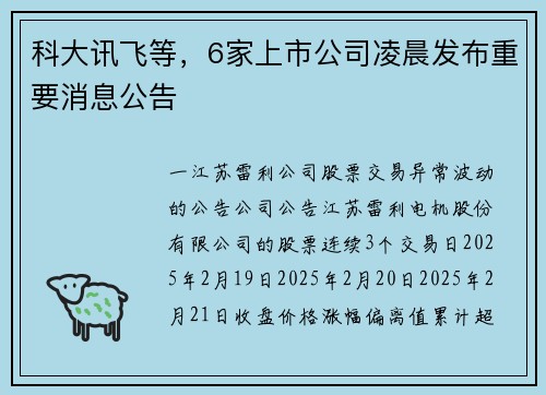 科大讯飞等，6家上市公司凌晨发布重要消息公告