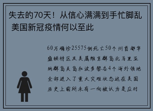 失去的70天！从信心满满到手忙脚乱 美国新冠疫情何以至此