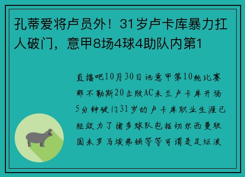 孔蒂爱将卢员外！31岁卢卡库暴力扛人破门，意甲8场4球4助队内第1
