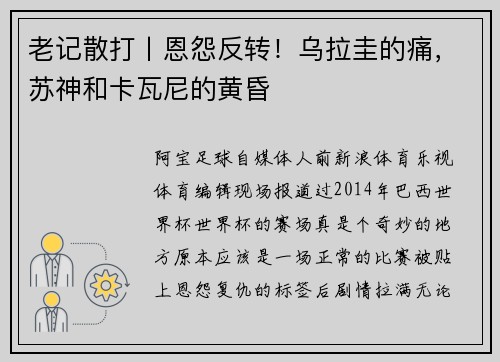 老记散打丨恩怨反转！乌拉圭的痛，苏神和卡瓦尼的黄昏