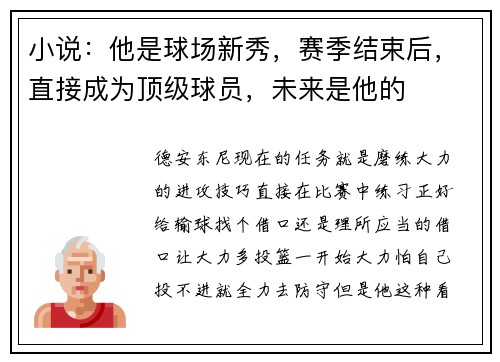小说：他是球场新秀，赛季结束后，直接成为顶级球员，未来是他的