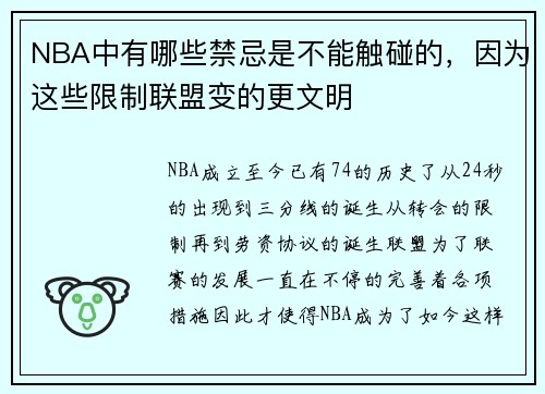 NBA中有哪些禁忌是不能触碰的，因为这些限制联盟变的更文明