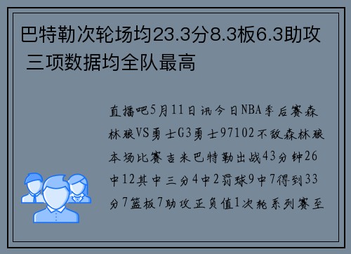 巴特勒次轮场均23.3分8.3板6.3助攻 三项数据均全队最高