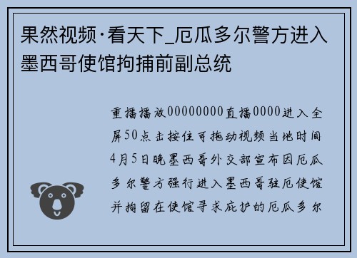 果然视频·看天下_厄瓜多尔警方进入墨西哥使馆拘捕前副总统